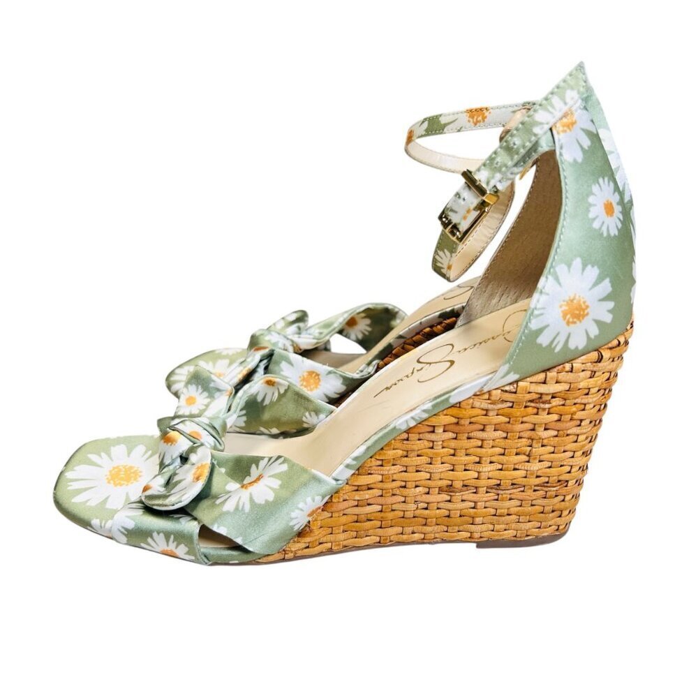 Jessica Simpson Delirah 8.5 Floral Wedge Rattan Daisy Picnic Bow Woven Heel - Picture 4 of 8